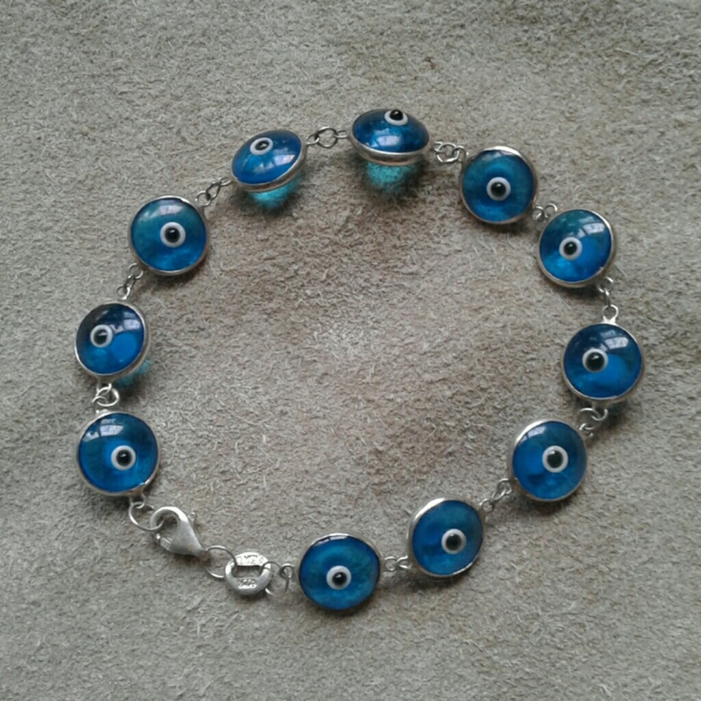 Sterling silver and crystal evil eye bracelet